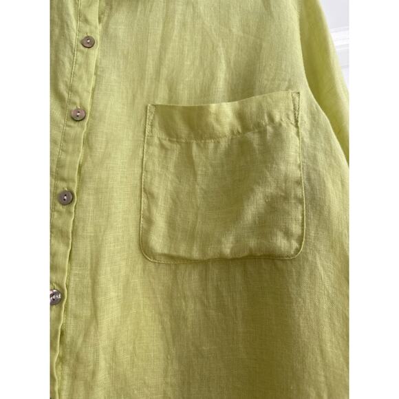 Rachel Zoe 100% Linen Green Chartreuse Collar Button Down Blouse - Picture 4 of 8